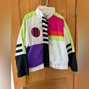 Vintage 80s colorful neon windbreaker— petite large